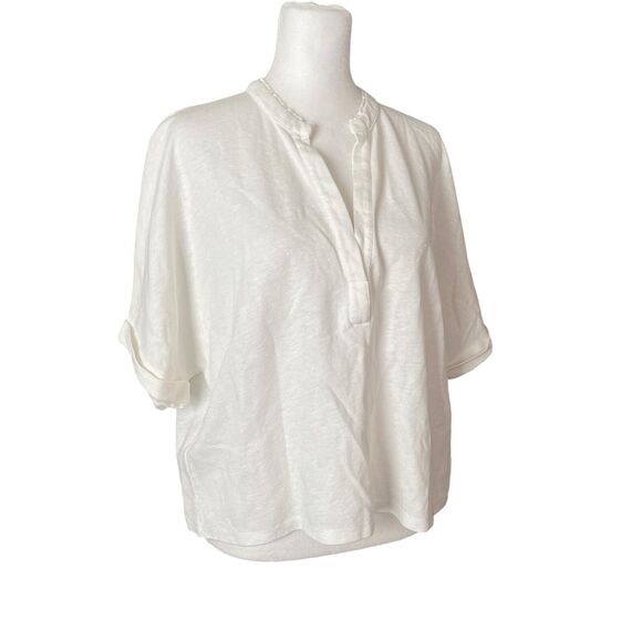 Majestic Filatures Taille 2 Small Deluxe Teeshirt Linen Cotton Top Vneck - Picture 5 of 10